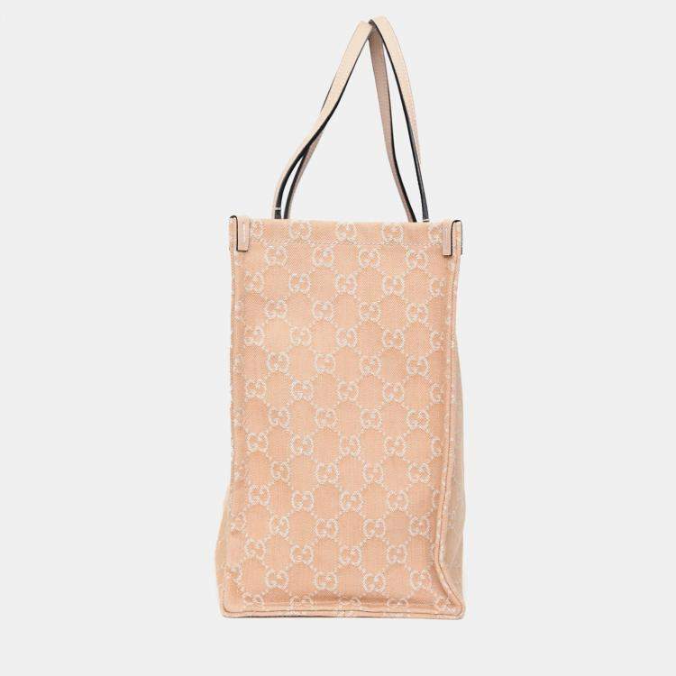 Pre Owned Gucci Beige Monogram Denim Ophidia Large Shopper Tote with Pouch