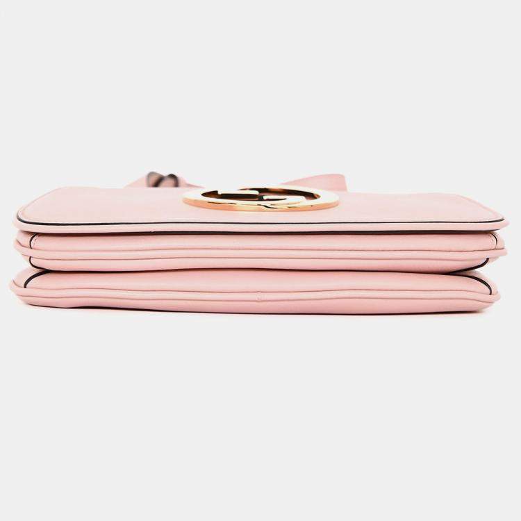 Pre Owned Gucci Pink Leather Mini Blondie Crossbody Bag with Web Canvas Strap