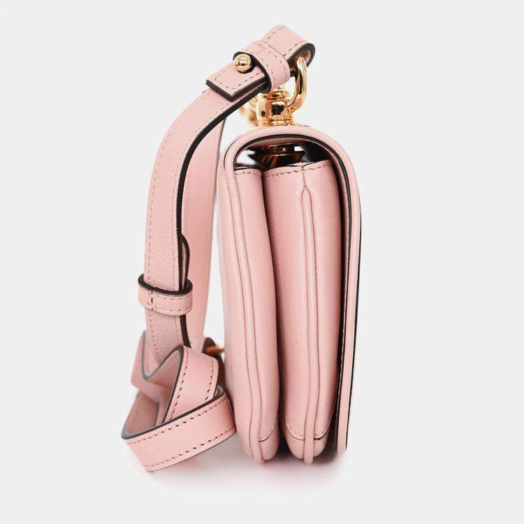 Pre Owned Gucci Pink Leather Mini Blondie Crossbody Bag with Web Canvas Strap