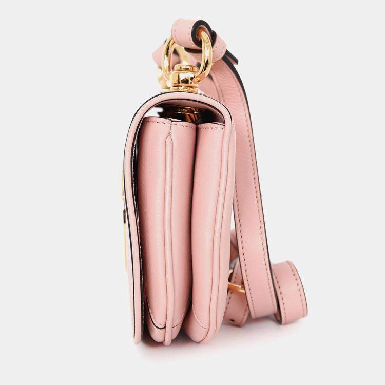 Pre Owned Gucci Pink Leather Mini Blondie Crossbody Bag with Web Canvas Strap