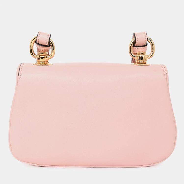 Pre Owned Gucci Pink Leather Mini Blondie Crossbody Bag with Web Canvas Strap