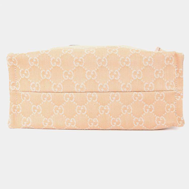 Pre Owned Gucci Beige Monogram Denim Ophidia Medium Shopper Tote with Strap + Pouch