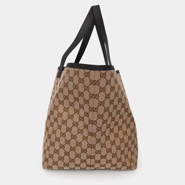 Pre Owned Gucci Brown GG Canvas Web Medium Totissima Tote Bag with Pouch