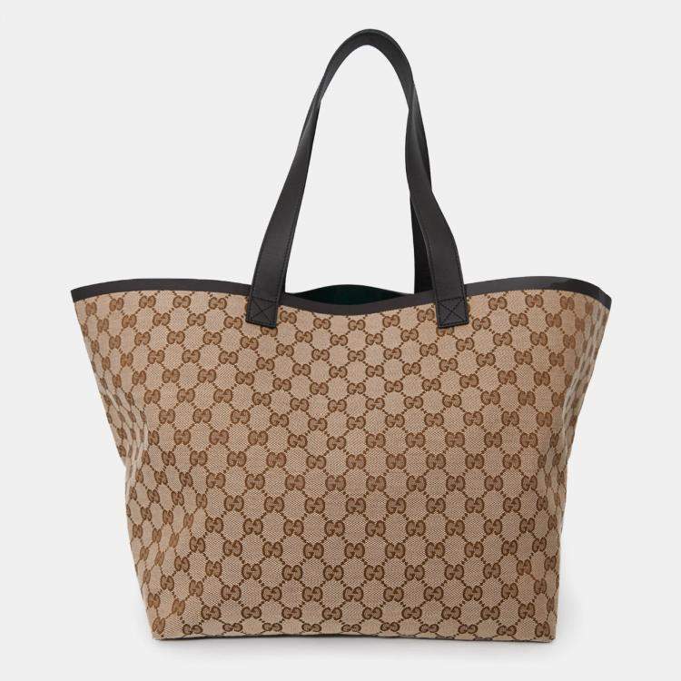 Pre Owned Gucci Brown GG Canvas Web Medium Totissima Tote Bag with Pouch