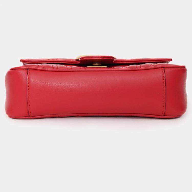 Pre Owned Gucci Red Leather Small GG Marmont Shoulder Bag