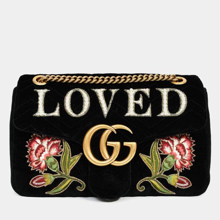 مملوكة مسبقًا Gucci Black Velvet Pearl Loved Medium Marmont Bag