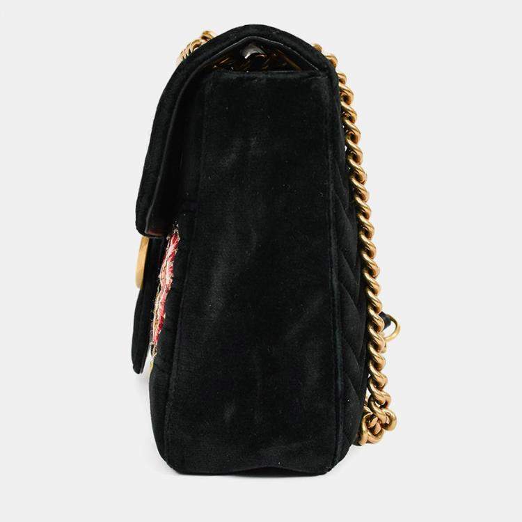 مملوكة مسبقًا Gucci Black Velvet Pearl Loved Medium Marmont Bag