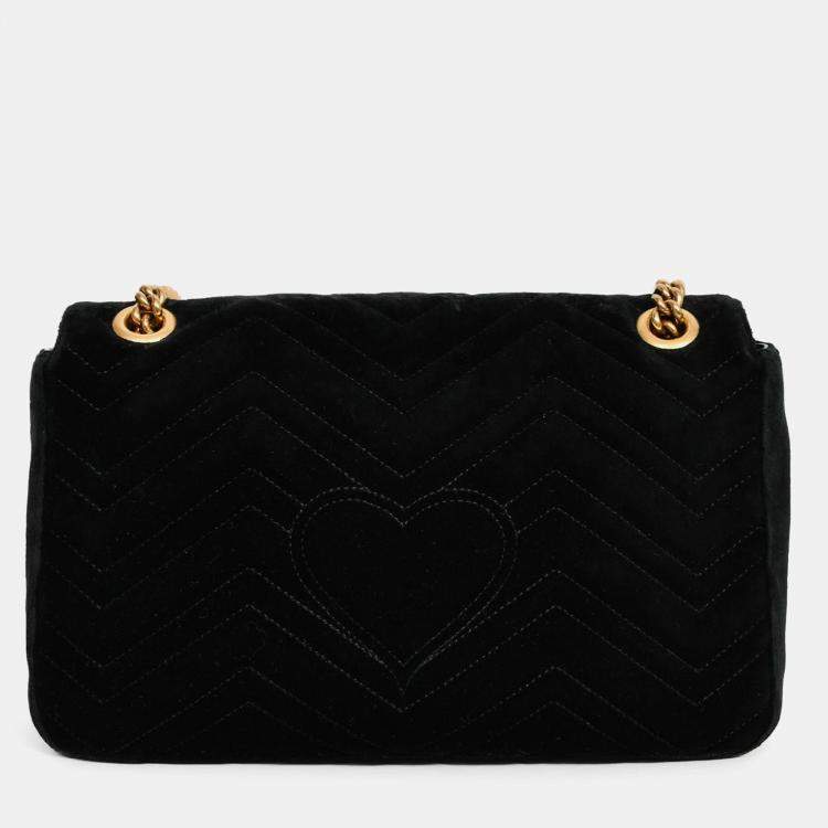 مملوكة مسبقًا Gucci Black Velvet Pearl Loved Medium Marmont Bag