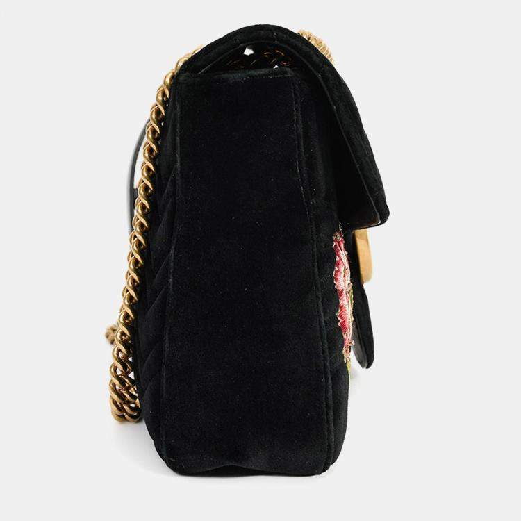مملوكة مسبقًا Gucci Black Velvet Pearl Loved Medium Marmont Bag