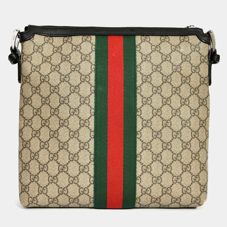 Pre Owned Gucci Brown/Black Canvas/Leather GG Supreme Messenger Bag