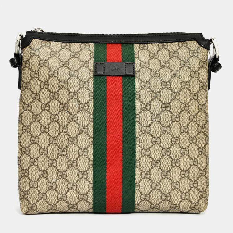 Pre Owned Gucci Brown/Black Canvas/Leather GG Supreme Messenger Bag
