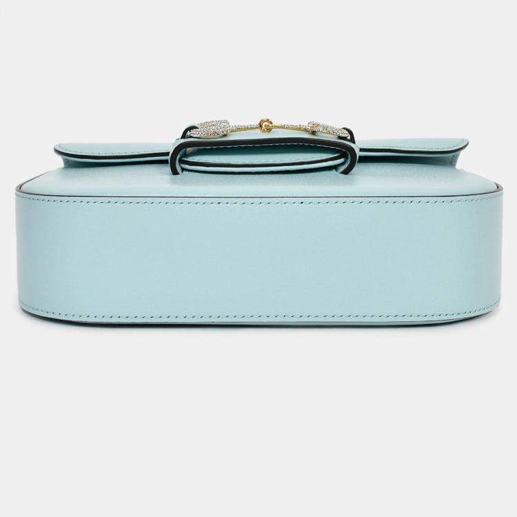 Pre Owned Gucci Blue Leather Crystal Horsebit 1955 Mini Shoulder Bag