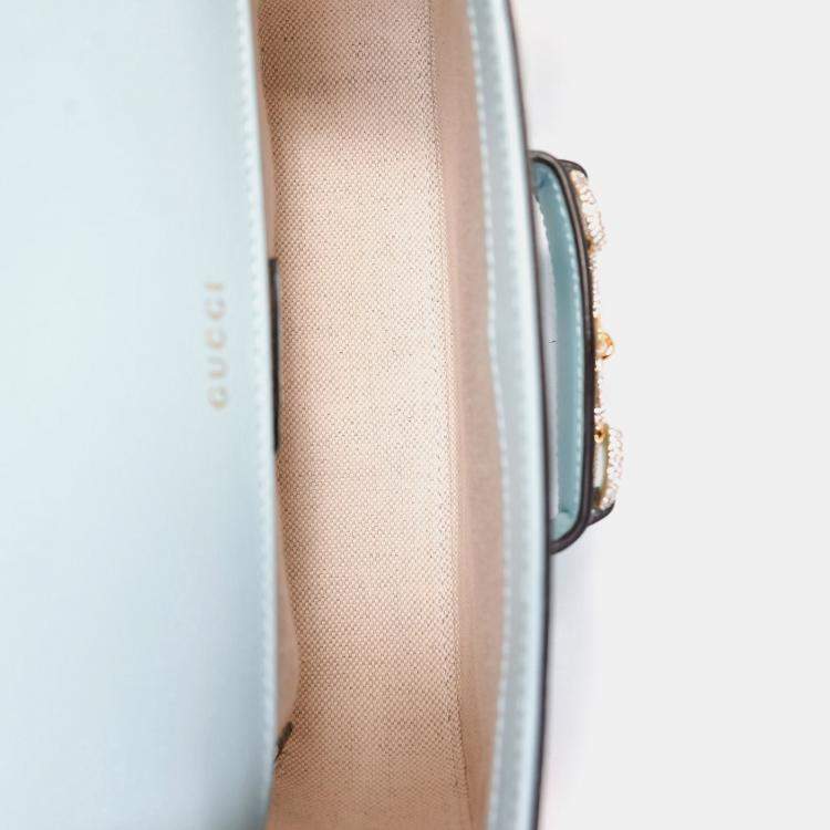 Pre Owned Gucci Blue Leather Crystal Horsebit 1955 Mini Shoulder Bag