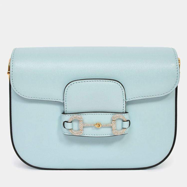 Pre Owned Gucci Blue Leather Crystal Horsebit 1955 Mini Shoulder Bag