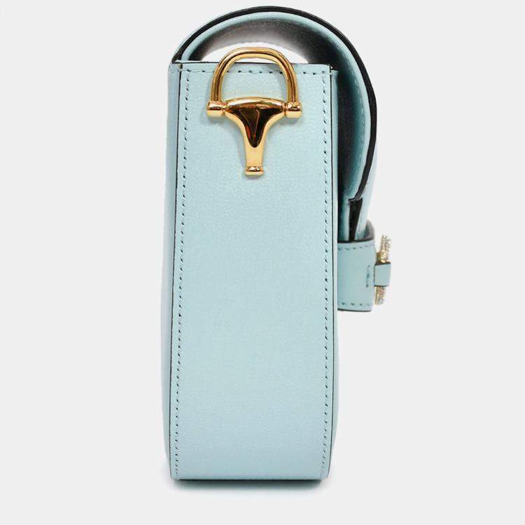 Pre Owned Gucci Blue Leather Crystal Horsebit 1955 Mini Shoulder Bag