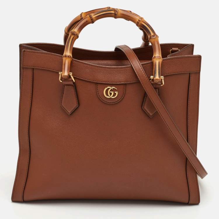 Pre Owned Gucci Bamboo Diana Medium Brown Leather Tote