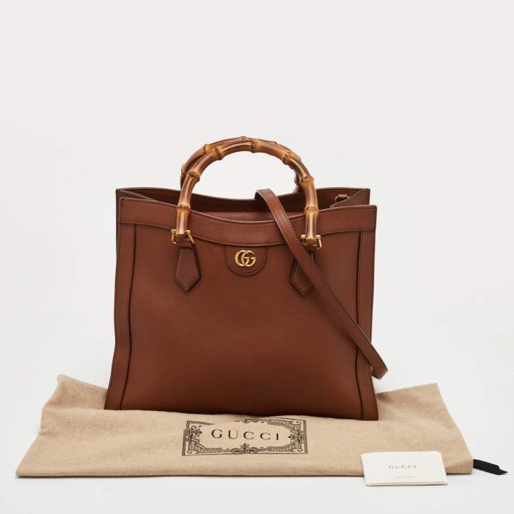 Pre Owned Gucci Bamboo Diana Medium Brown Leather Tote