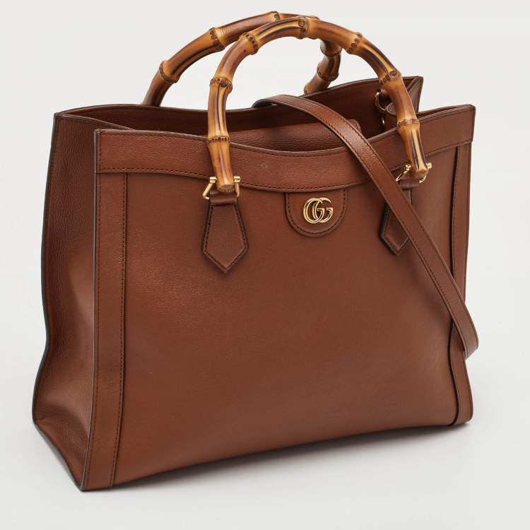Pre Owned Gucci Bamboo Diana Medium Brown Leather Tote
