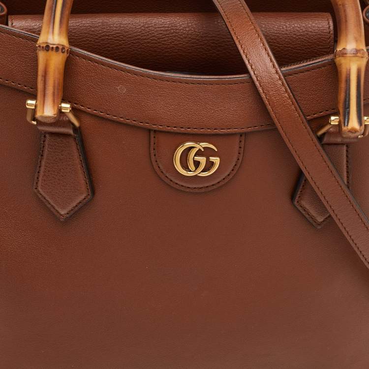 Pre Owned Gucci Bamboo Diana Medium Brown Leather Tote