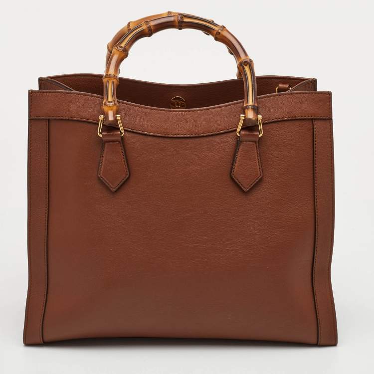 Pre Owned Gucci Bamboo Diana Medium Brown Leather Tote