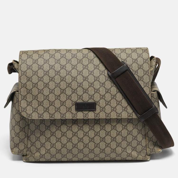 Pre Owned Gucci Diaper Beige/Brown GG Supreme Canvas and Leather Messenger Bag
