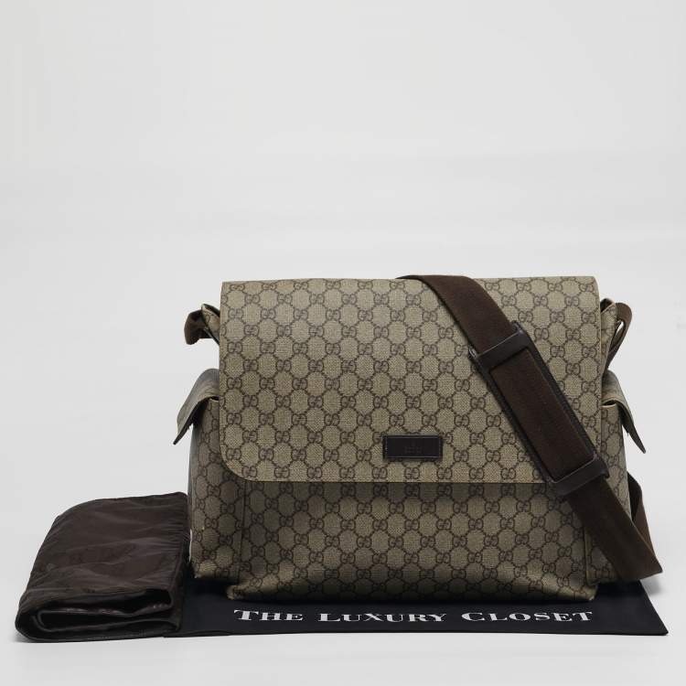 Pre Owned Gucci Diaper Beige/Brown GG Supreme Canvas and Leather Messenger Bag