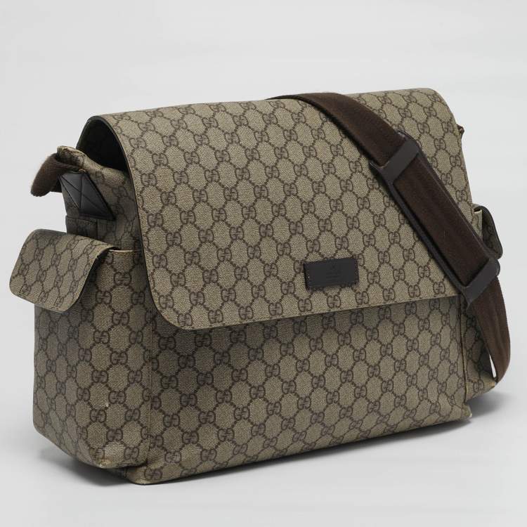 Pre Owned Gucci Diaper Beige/Brown GG Supreme Canvas and Leather Messenger Bag