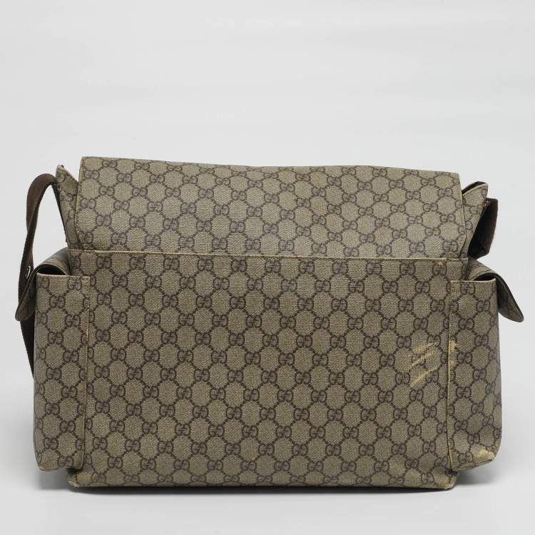 Pre Owned Gucci Diaper Beige/Brown GG Supreme Canvas and Leather Messenger Bag