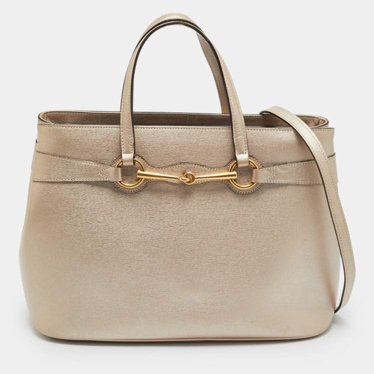 Pre Owned Gucci Bright Bit Medium Metallic Leather Tote