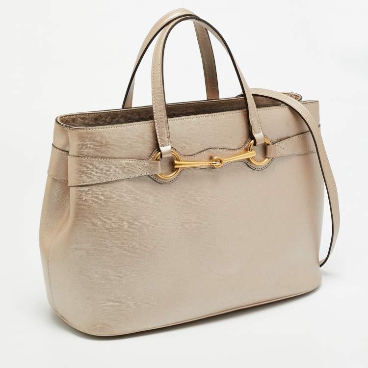 Pre Owned Gucci Bright Bit Medium Metallic Leather Tote