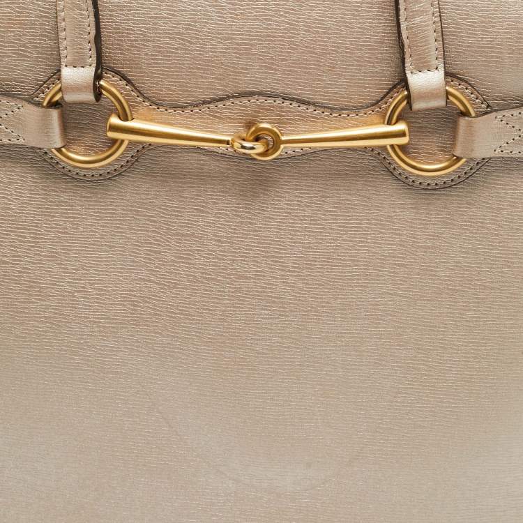Pre Owned Gucci Bright Bit Medium Metallic Leather Tote