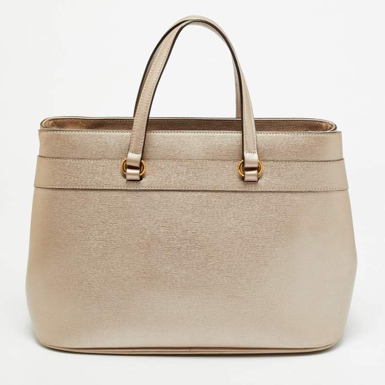 Pre Owned Gucci Bright Bit Medium Metallic Leather Tote