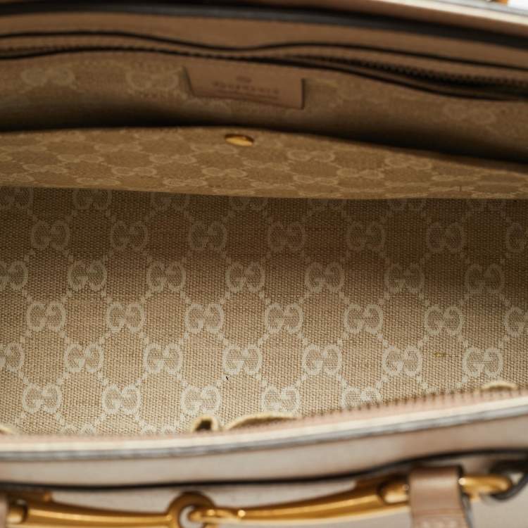 Pre Owned Gucci Bright Bit Medium Metallic Leather Tote