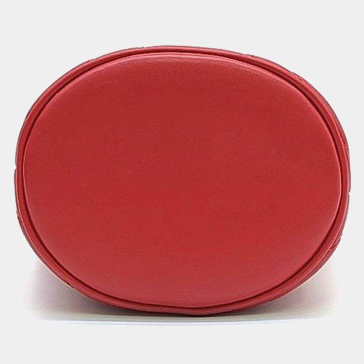 Pre Owned Gucci Red Leather GG Marmont Mini Bucket Bag (575163)