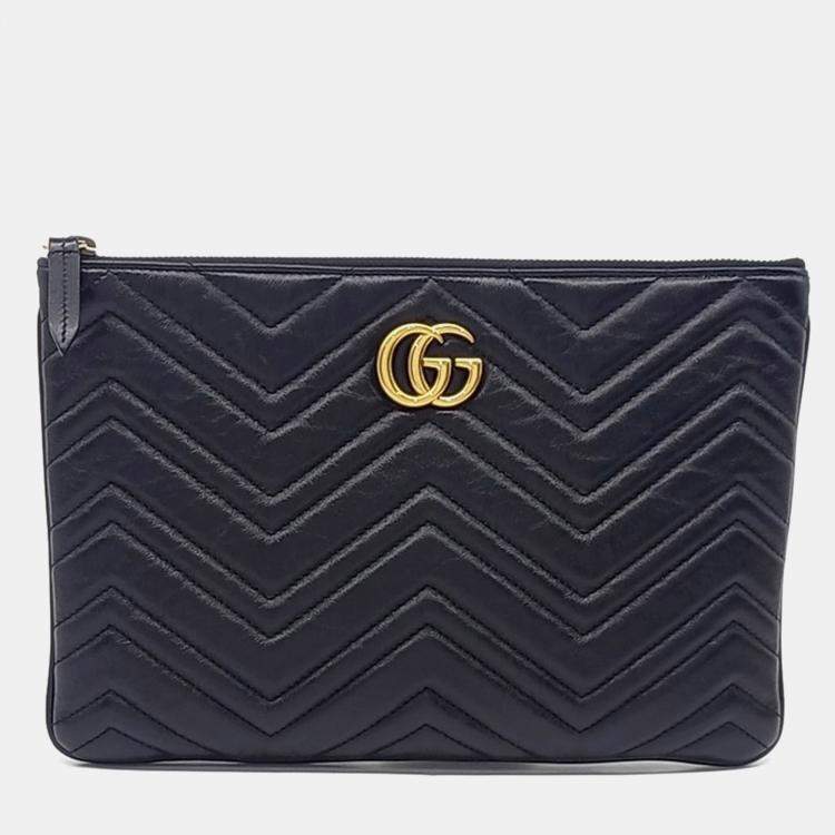 Pre Owned Gucci Black Leather GG Marmont Clutch (525541)