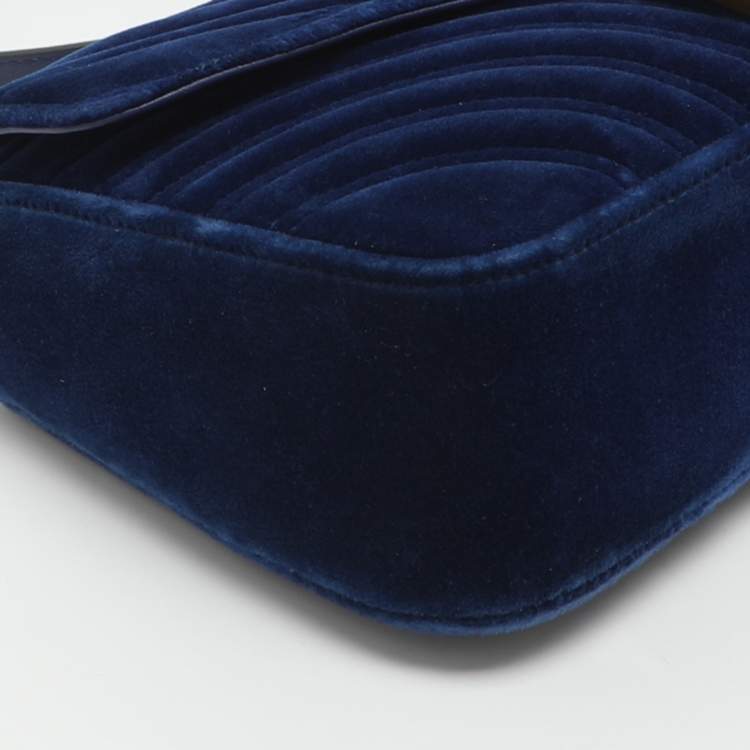 Pre Owned Gucci GG Marmont Medium Blue Velvet Shoulder Bag
