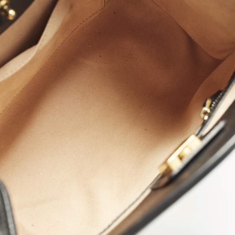 Pre Owned Gucci Sherry Line Butterfly Crystal Medium Black Leather Tote