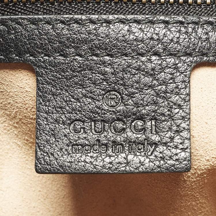 Pre Owned Gucci Sherry Line Butterfly Crystal Medium Black Leather Tote