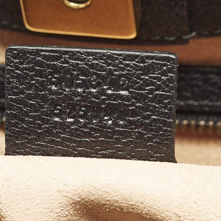 Pre Owned Gucci Sherry Line Butterfly Crystal Medium Black Leather Tote