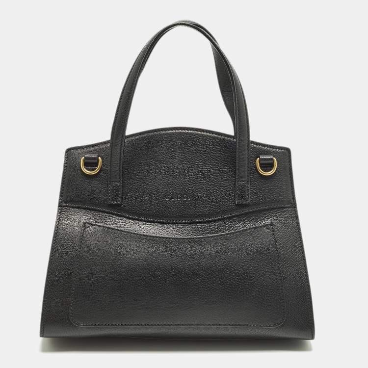 Pre Owned Gucci Sherry Line Butterfly Crystal Medium Black Leather Tote