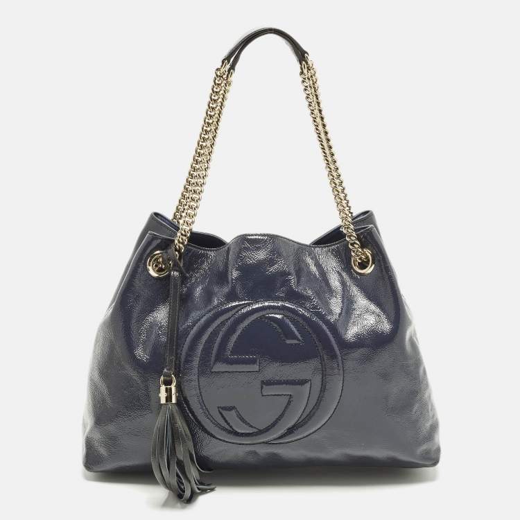 Pre Owned Gucci Soho Chain Medium Purple Patent Leather Tote