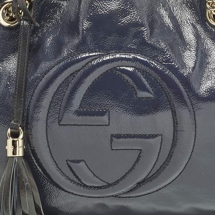 Pre Owned Gucci Soho Chain Medium Purple Patent Leather Tote