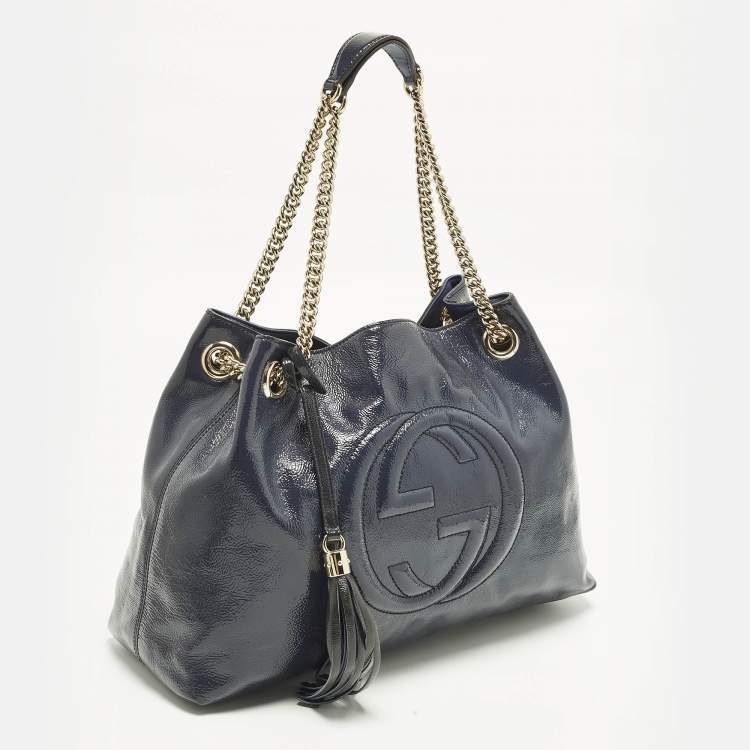 Pre Owned Gucci Soho Chain Medium Purple Patent Leather Tote