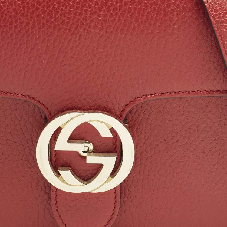 Pre Owned Gucci Dollar Interlocking G Small Red Leather Shoulder Bag