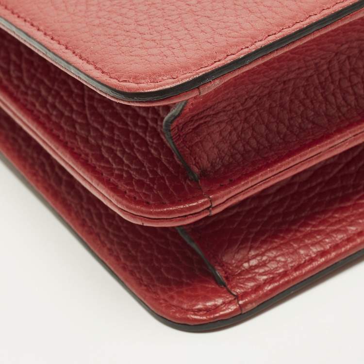 Pre Owned Gucci Dollar Interlocking G Small Red Leather Shoulder Bag