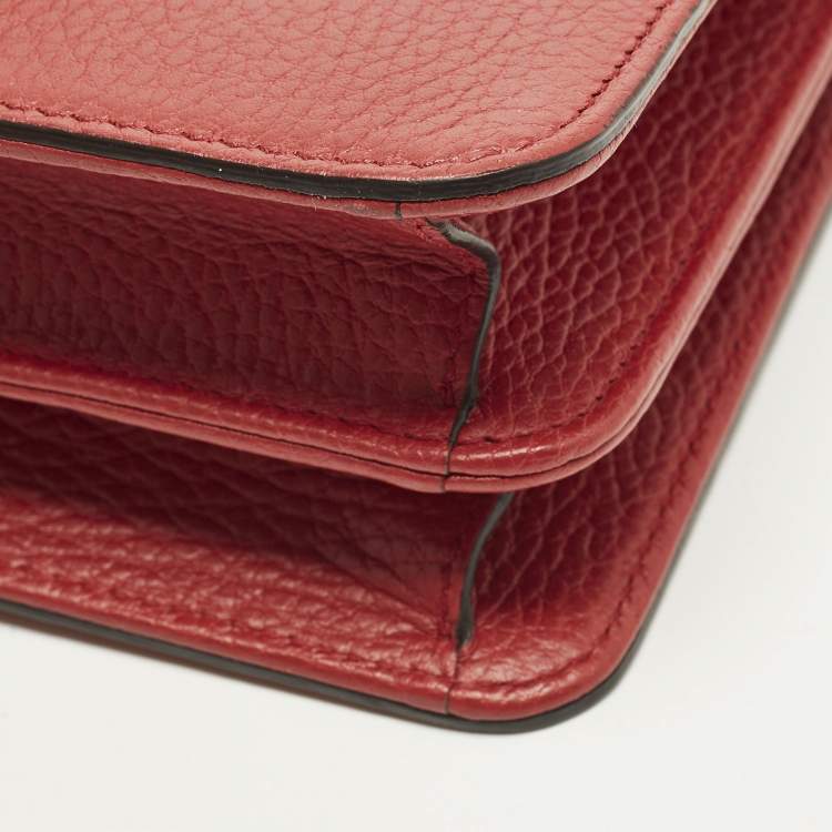 Pre Owned Gucci Dollar Interlocking G Small Red Leather Shoulder Bag