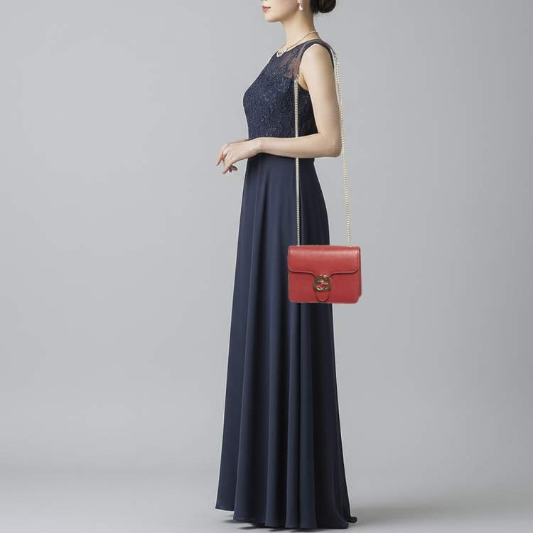 Pre Owned Gucci Dollar Interlocking G Small Red Leather Shoulder Bag