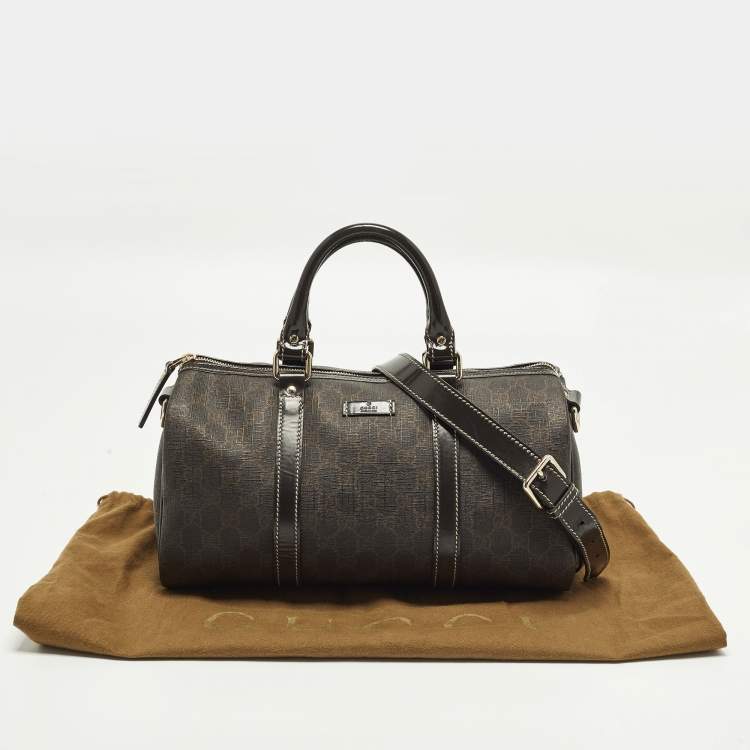 Pre Owned Gucci Joy Dark Brown GG Supreme Canvas and Patent Leather Boston Bag