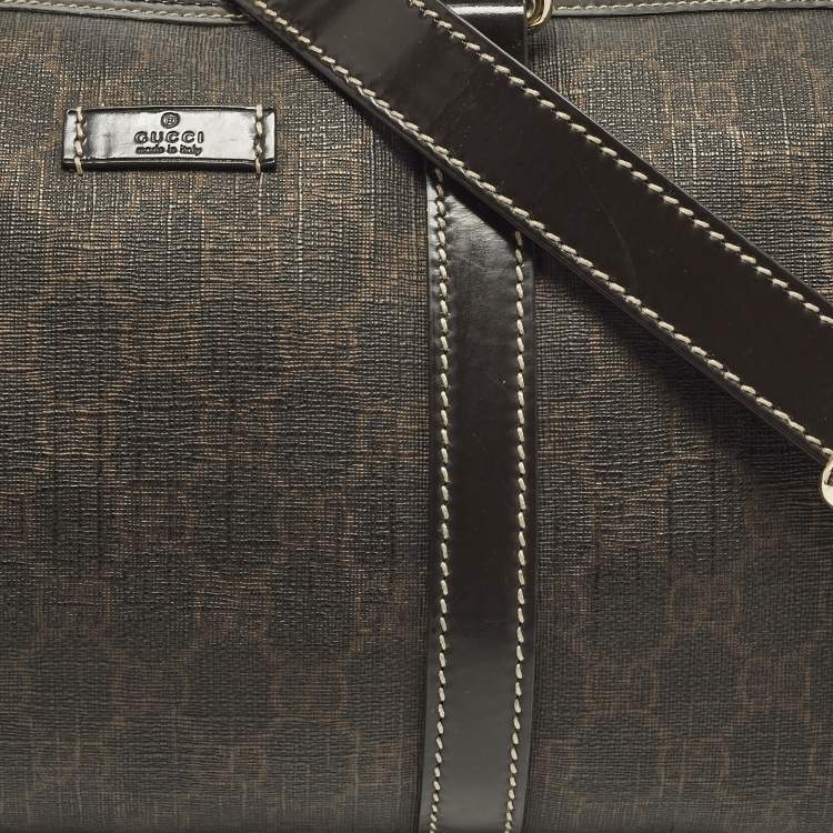 Pre Owned Gucci Joy Dark Brown GG Supreme Canvas and Patent Leather Boston Bag