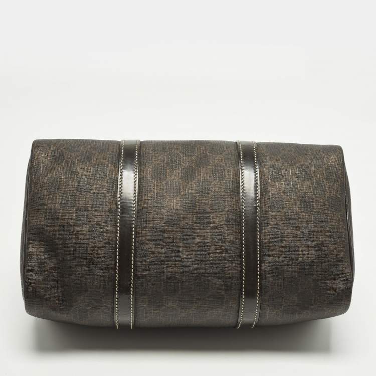 Pre Owned Gucci Joy Dark Brown GG Supreme Canvas and Patent Leather Boston Bag